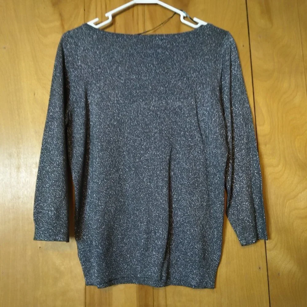 WORTHINGTON SIZE MEDIUM GRAY SILVER METALLIC 3/4 SLEEVE PULLOVER SHIRT NEW